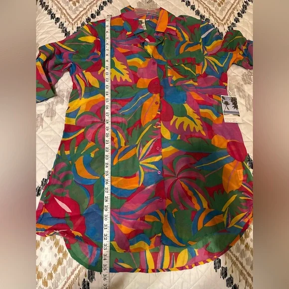 Violet Sky Vintage 80s 90s‎ super bright tropical floral blouse. Size L. NWT - Picture 10 of 12